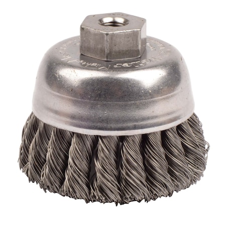 Weiler 2-3/4" Single Row Knot Wire Cup Brush .014" Steel Fill 3/8"-24 UNF Nut 13021